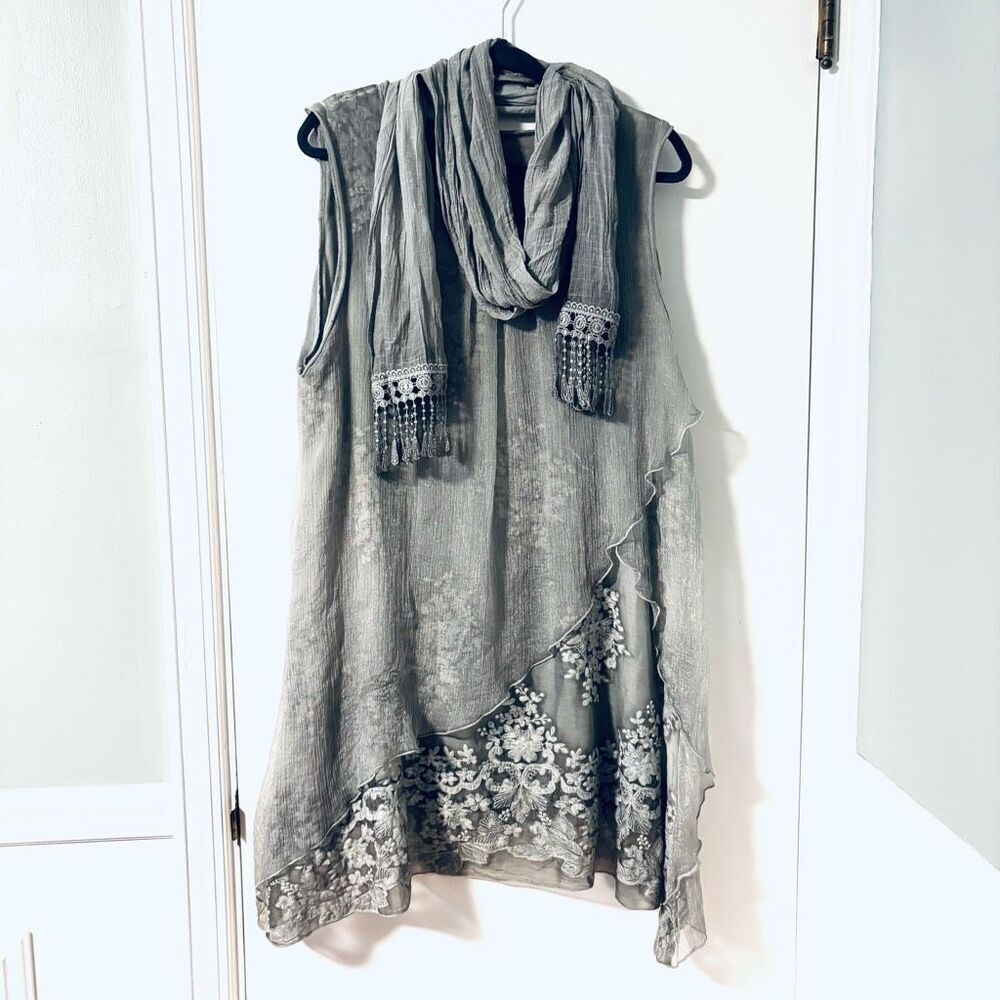 Fashion Concepts L lace overlay dress & scarf bohemian sage green